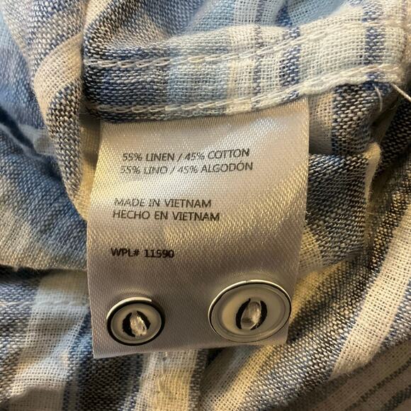 Original Weatherproof Washable Linen Blue Striped Short Sleeve Button Up Size M - Picture 5 of 8